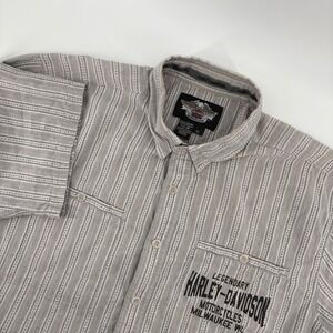 Harley Davidson Striped Button Up Shirt Mens Size Extra Large Gray Sturgis Rally